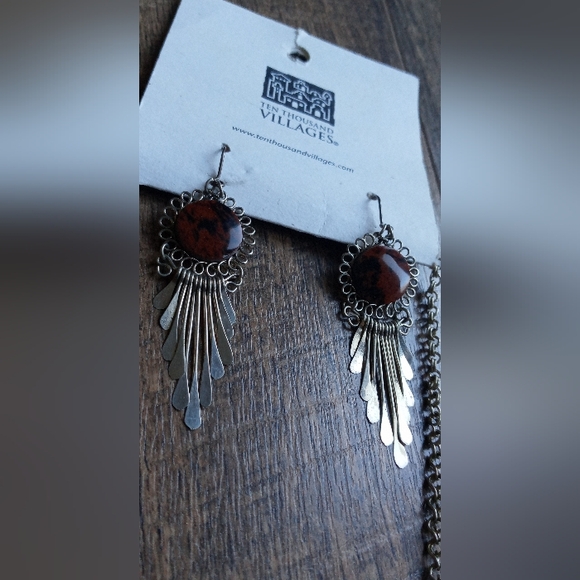 Bohemian Silver and Tiger Eye Necklace and Earring Set - Picture 5 of 6
